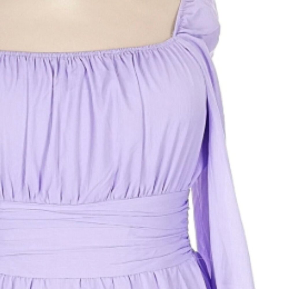 EXLURA Casual Long Lantern Sleeve Square Neck Ruffle Tie-Back Dress  - Size XXL - Picture 3 of 11